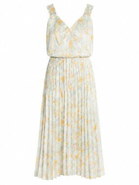 Vince Pleated V-Neck Maxi Dress in Pale Yellow & Light Blue